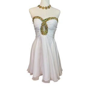 Sherri Hill White mini strapless prom, homecoming or evening dress.  Siz…